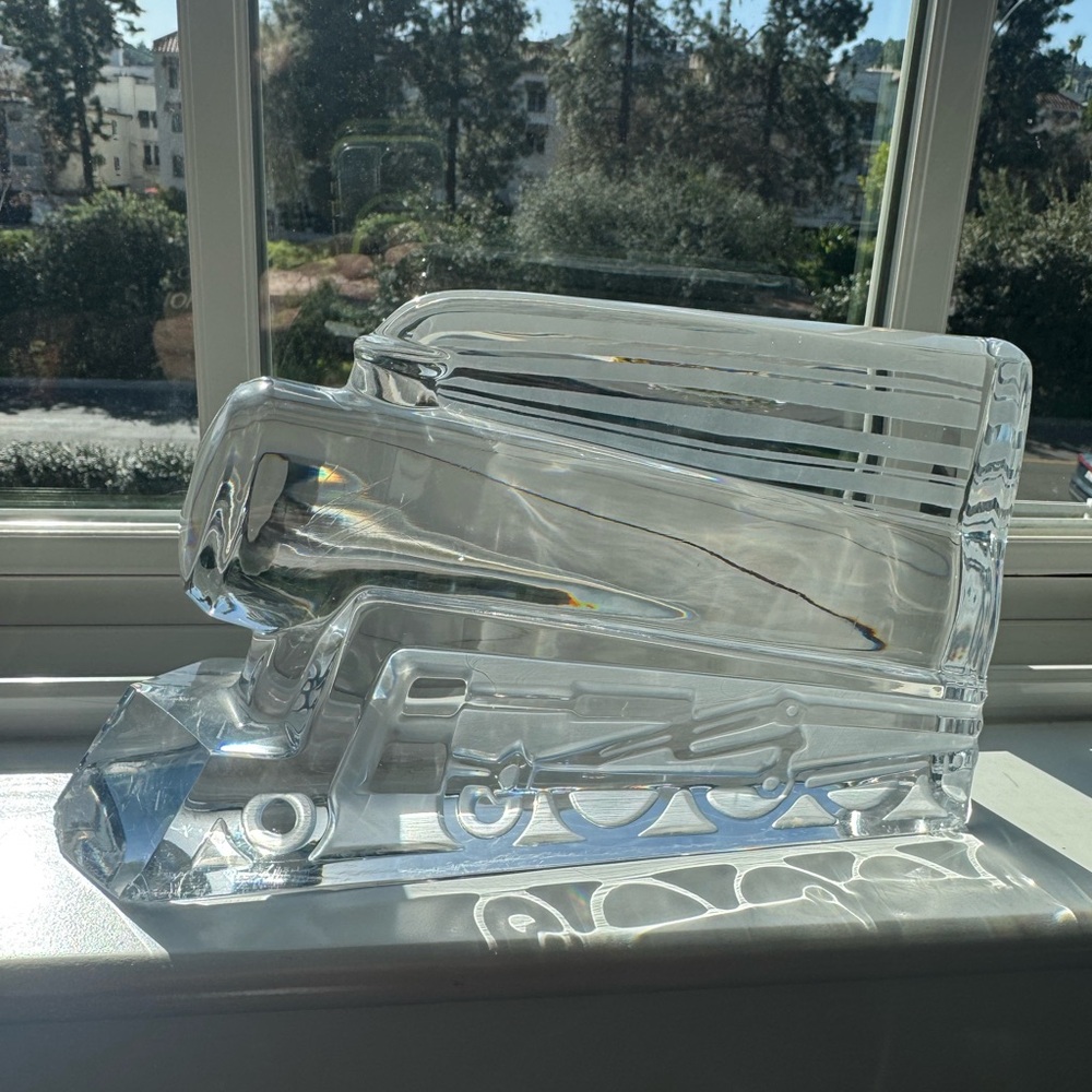 Rare DAUM FRANCE Crystal "Locomotive" Sculpture - Large Signed Vintage Art Glass